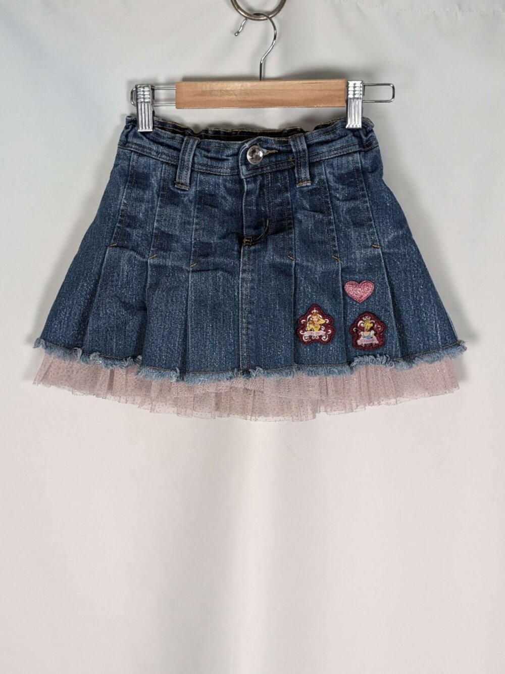 Disney Exclusive Denim Pleated Skirt w/Princess Patches Tutu Belle Cinderella